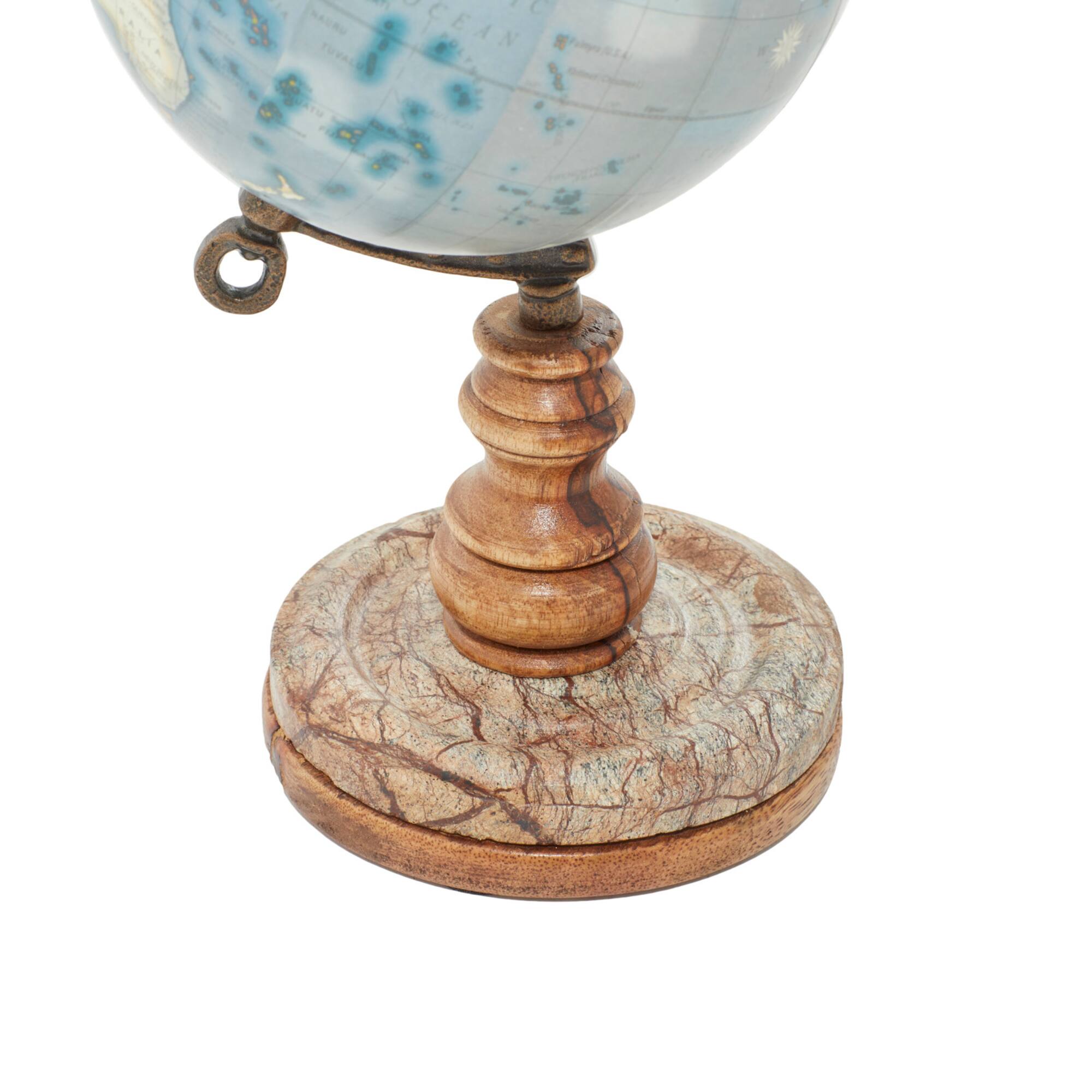 10" Brown Marble and Metal Traditional Globe